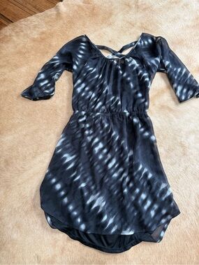 Express Black & Gray Sheer Crisscross Strap Top